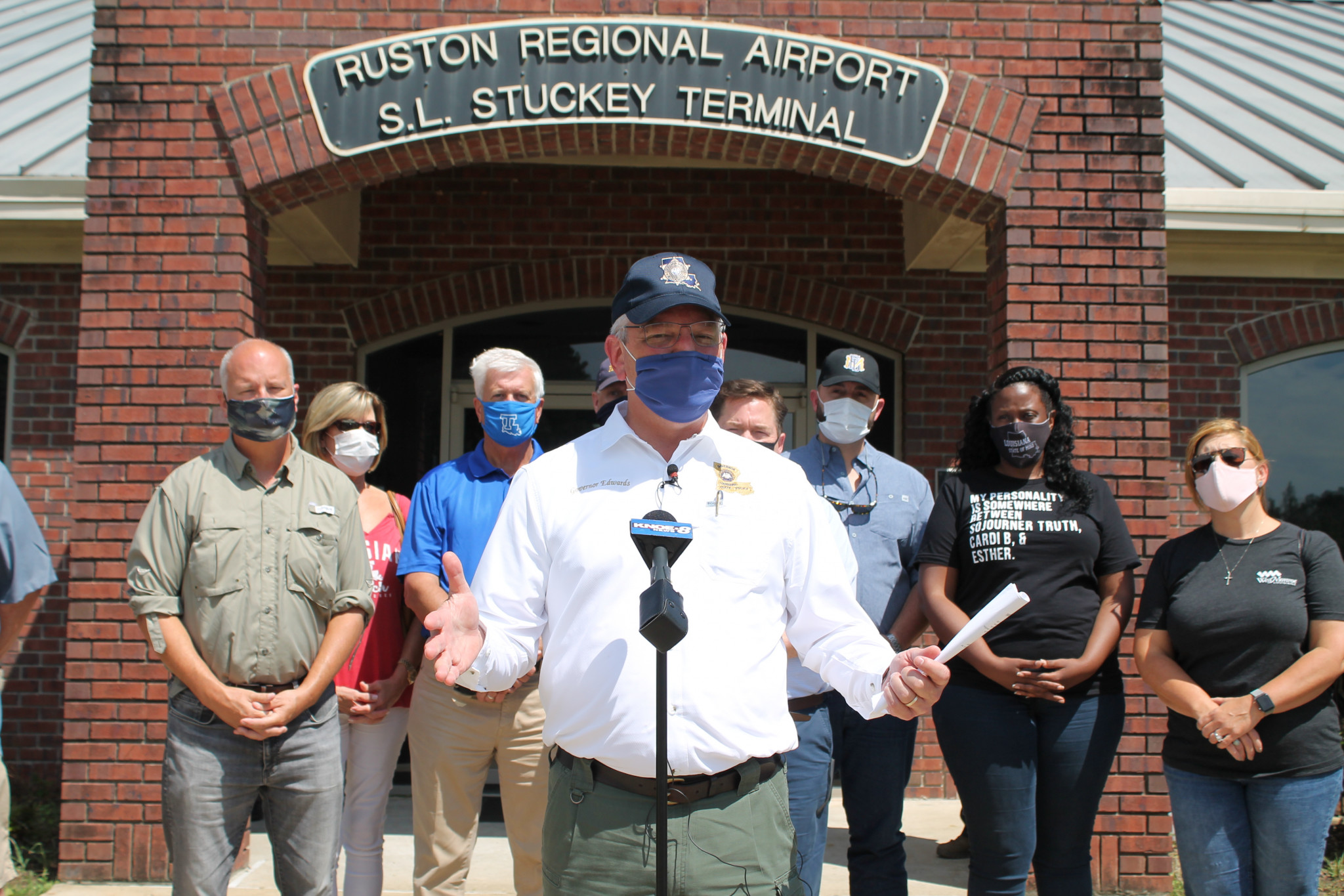 Gov. John Bel Edwards held a press conference Friday afternoon at the Ruston Regional Airport after touring the area by air.